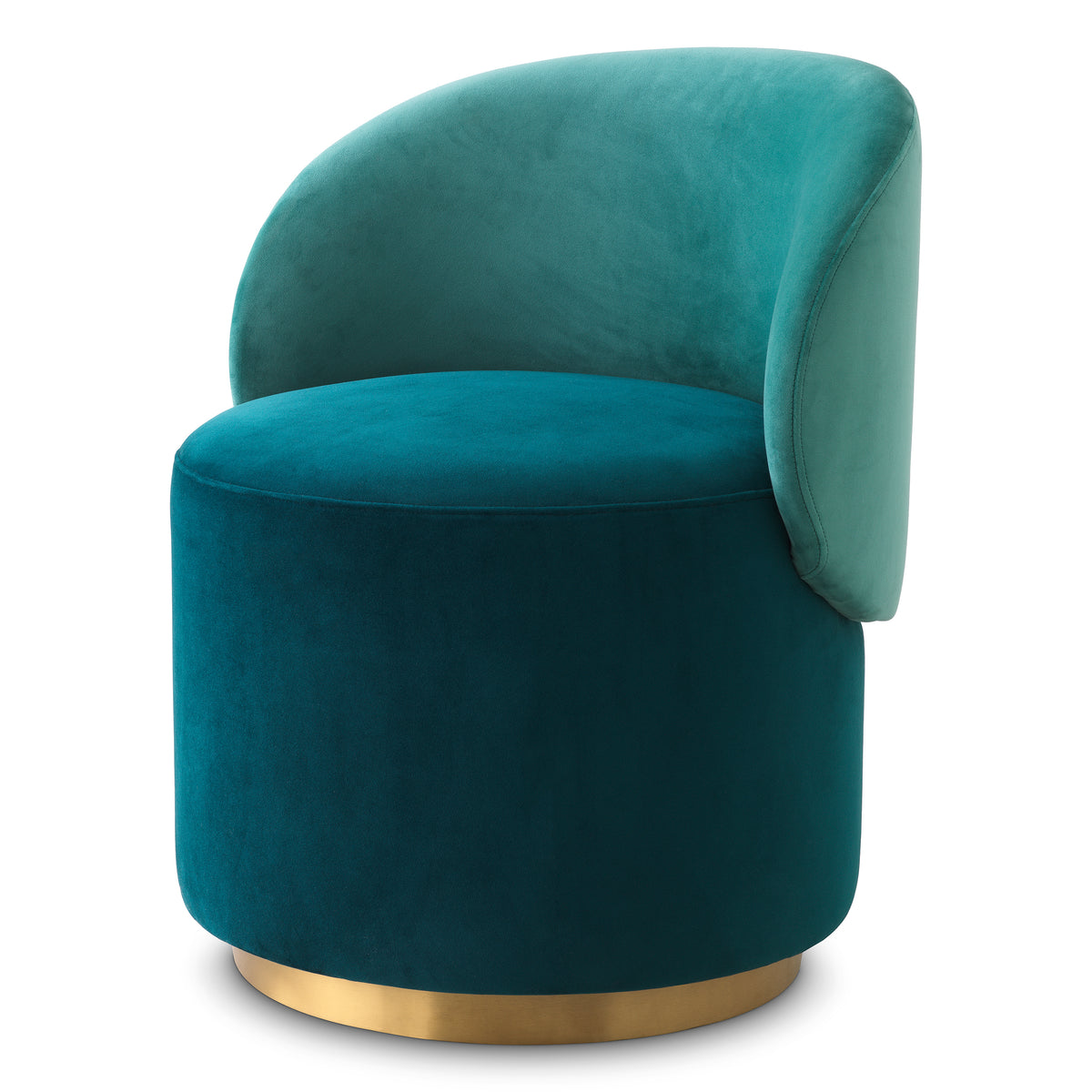 Teal chair with a gold base on a white background
