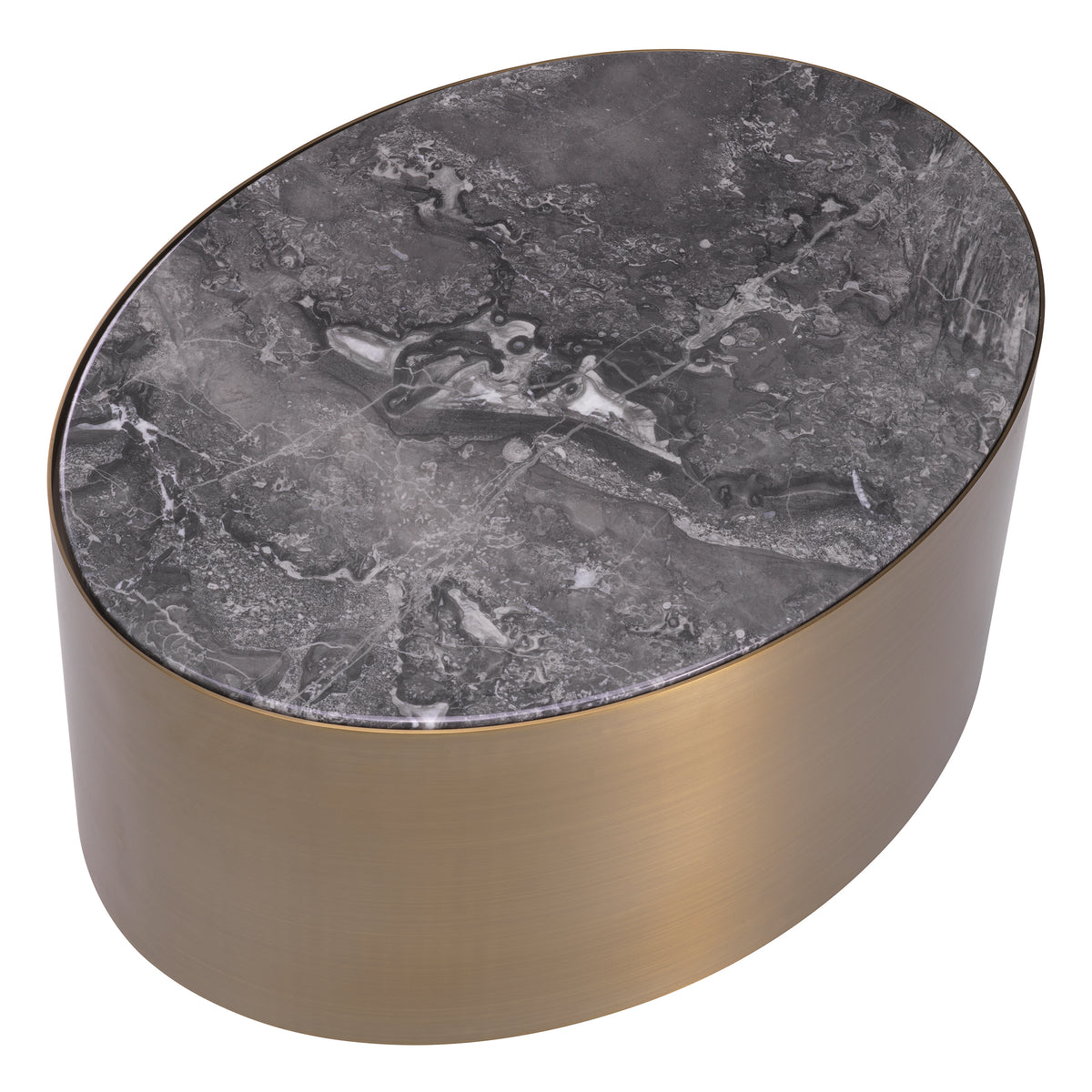 Eichholtz Side Table Porter oval brushed brass finish grey marble Designed with elegance in mind, Side Table Porter will elevate the style of your abode. F