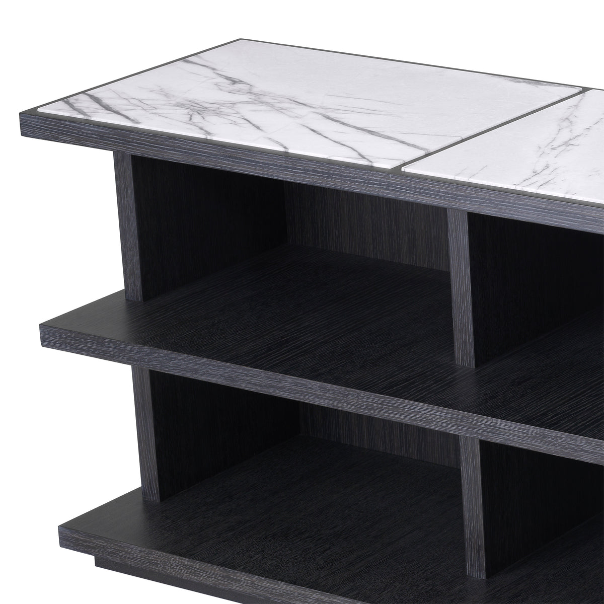 Eichholtz Cabinet Miguel L charcoal grey oak veneer The charcoal grey oak veneer Miguel Dresser with Italian bianco lilac marble top will look great in