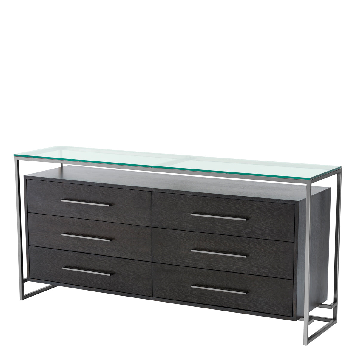 Eichholtz Dresser Durand charcoal oak veneer black nickel finish Inspired by the minimalist silhouettes of Bauhaus design, the oak veneer Durand Cabinet ex