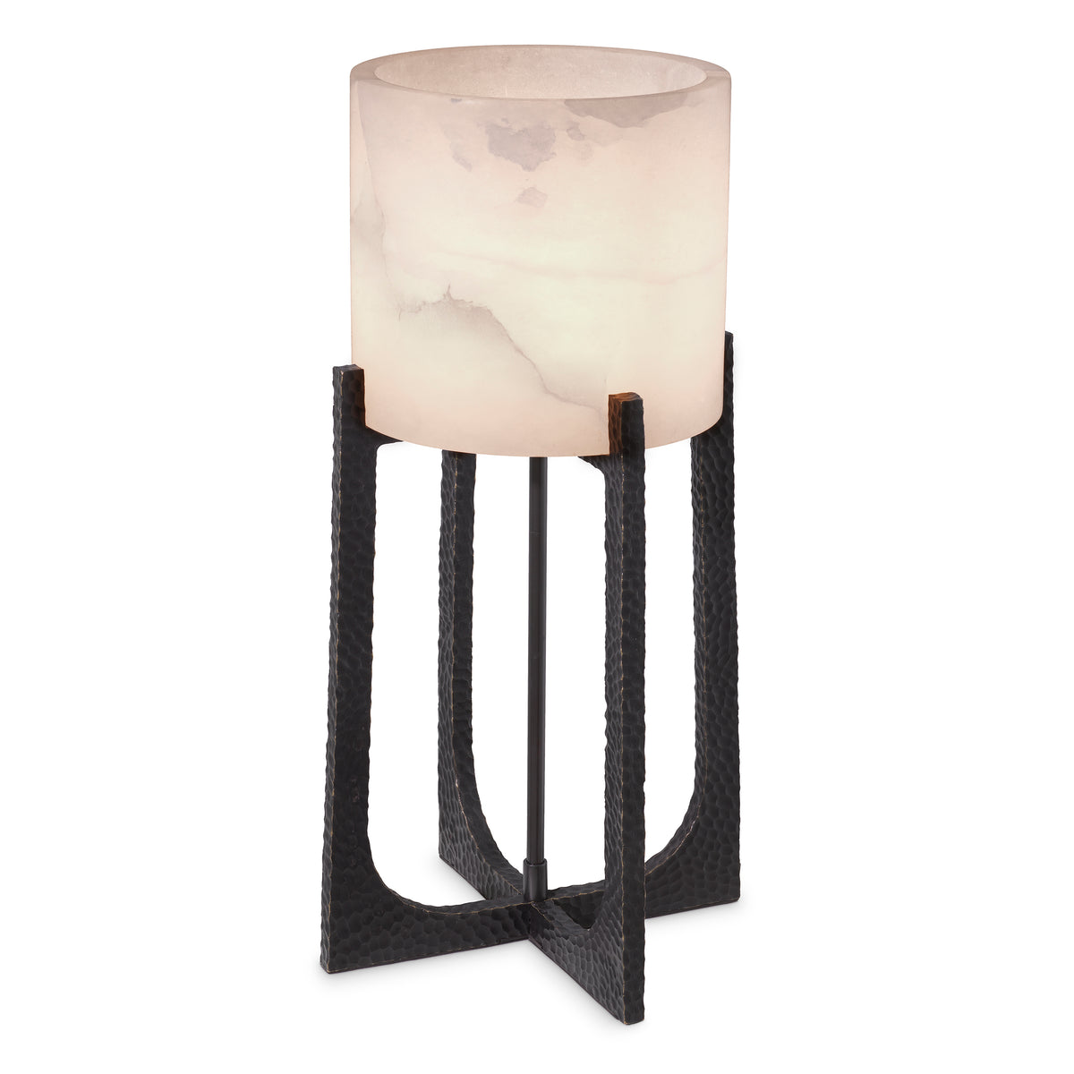 Eichholtz Table Lamp Fraser S alabaster Packed with Mid-Century Modern style, Table Lamp Fraser S stands out by a hammered frame with a bron