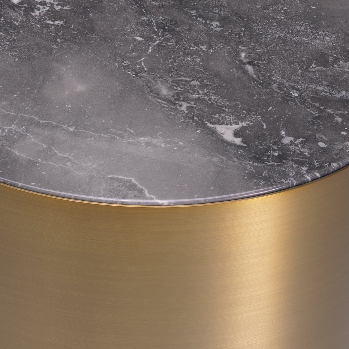 Eichholtz Side Table Porter round brushed brass finish grey marble Designed with elegance in mind, Side Table Porter will elevate the style of your abode.