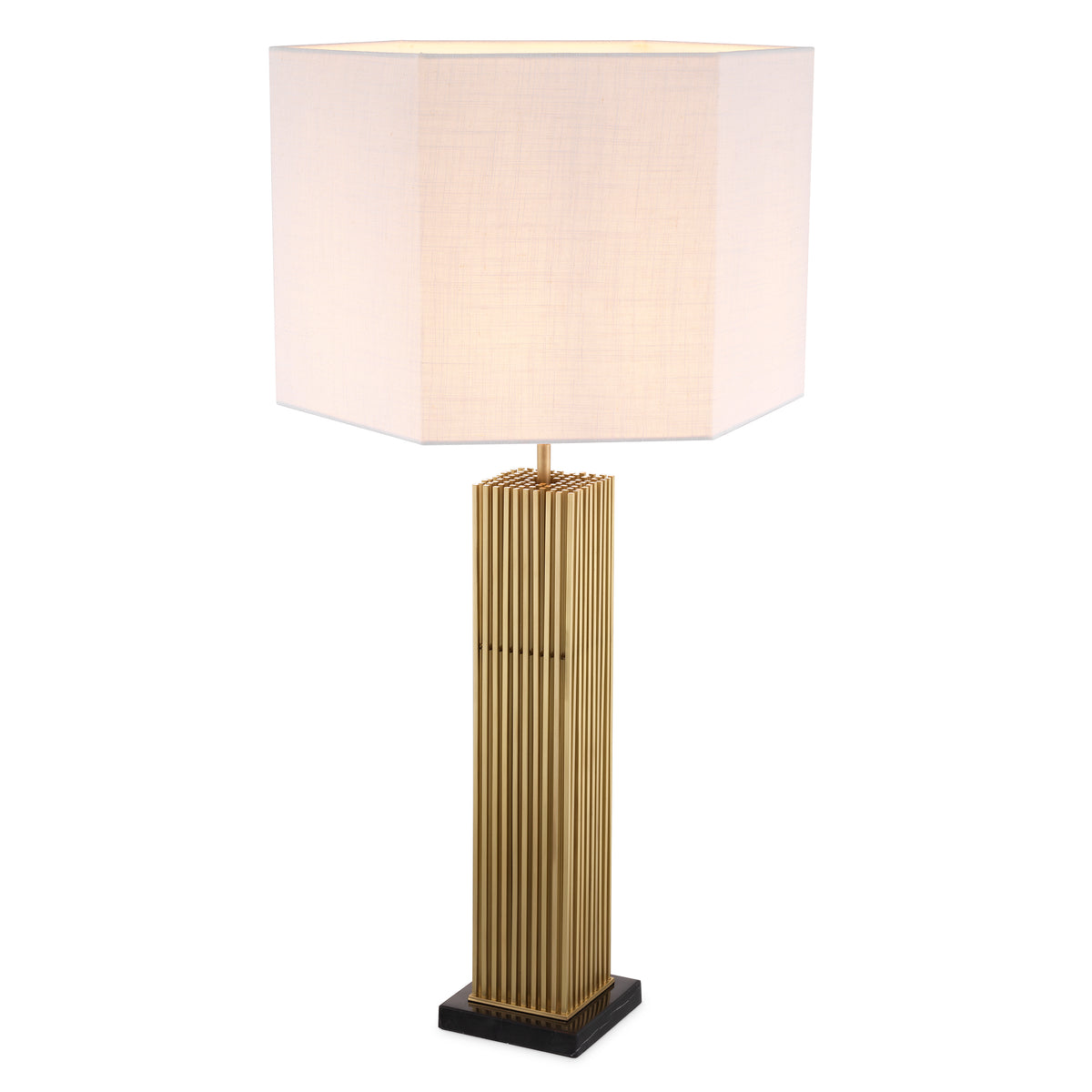 Eichholtz Table Lamp Viggo antique brass finish incl shade With no less than 96 solid square antique brass finish tubes mounted on a marble base, Table Lam
