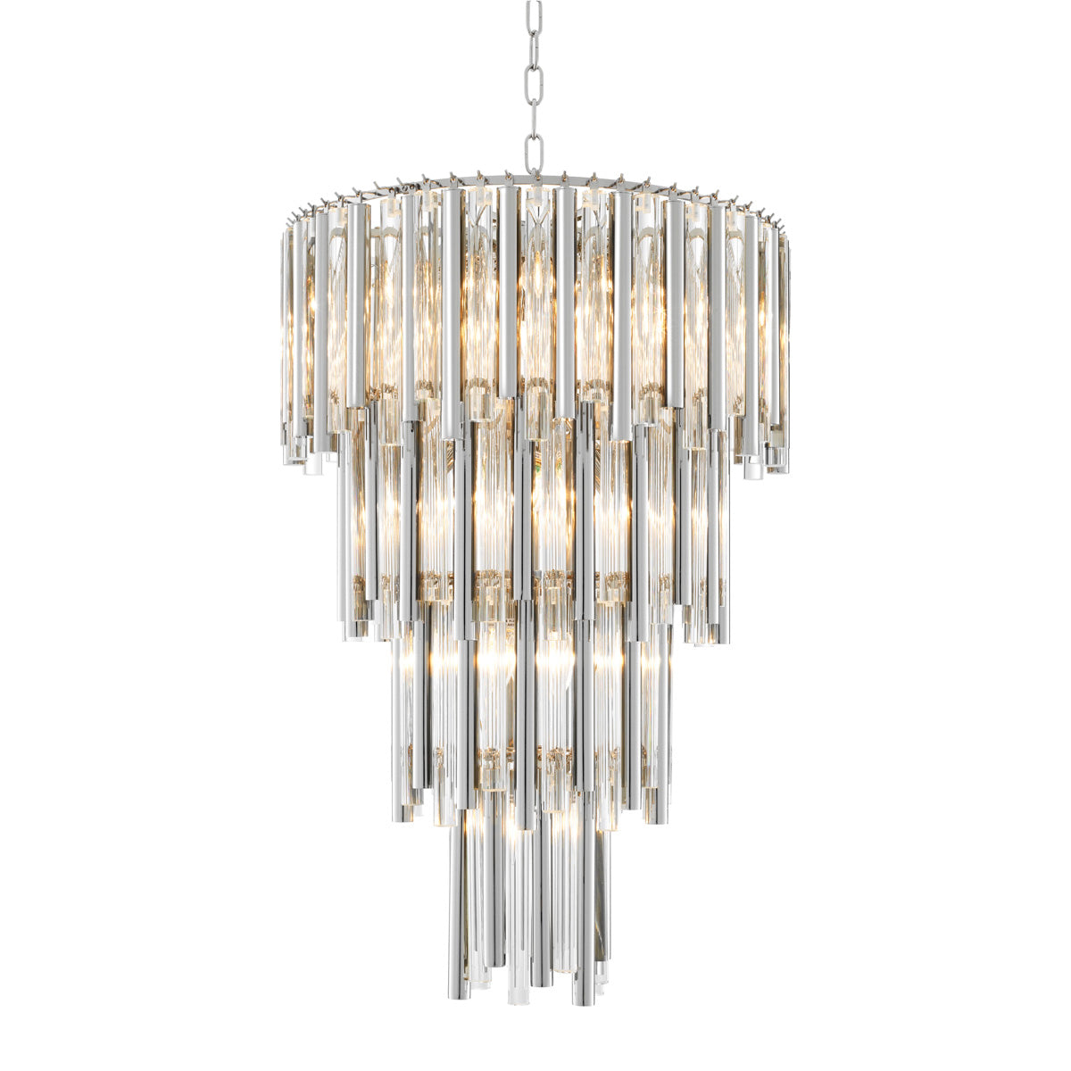 Eichholtz Chandelier Gigi L nickel finish Capture the look of pure luxury with the Gigi L Chandelier. Like a glamorous piece of jewellery, thi