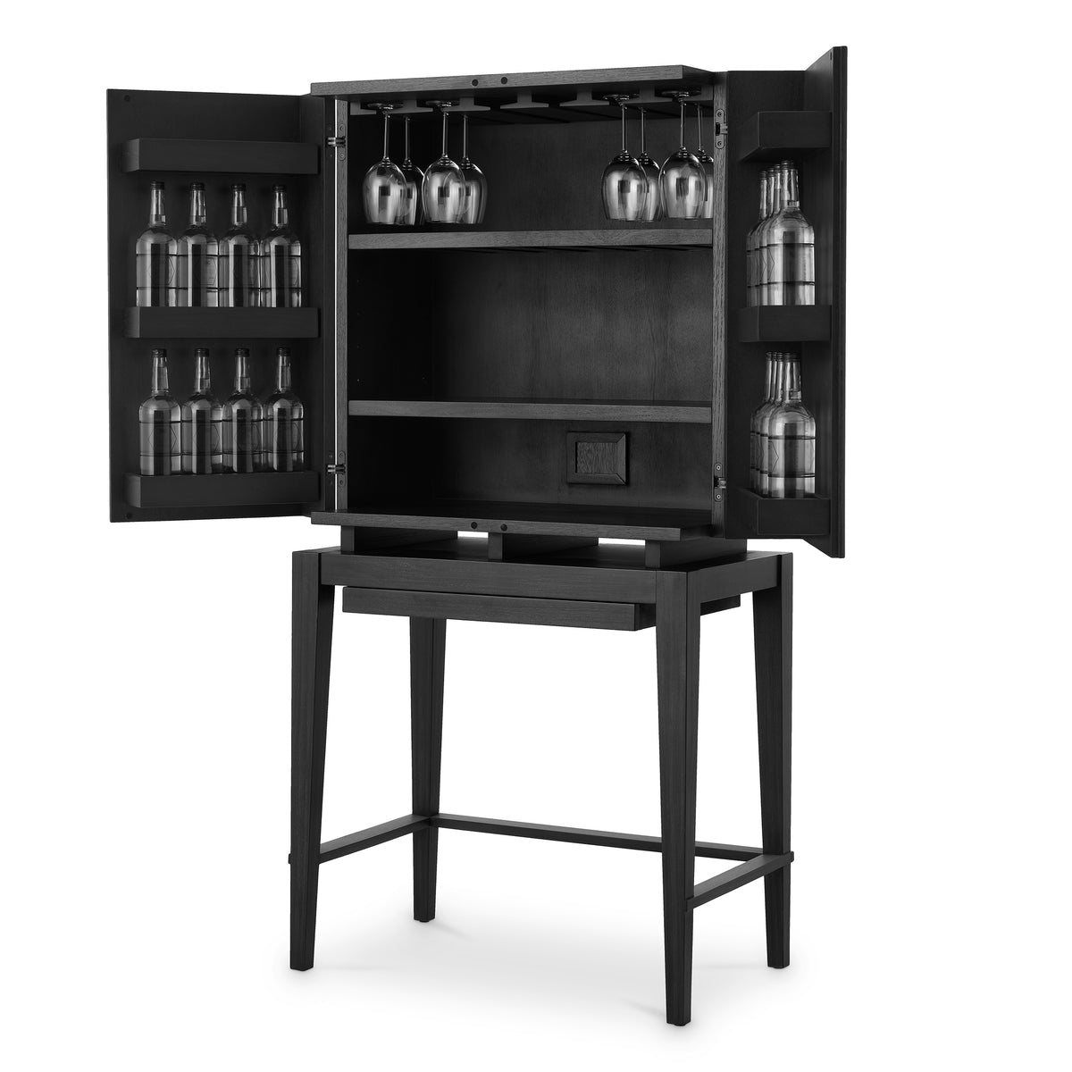 Eichholtz Bar Cabinet Dimitrios charcoal grey oak veneer Ribbed door panels lend geometry to the distinctive Dimitros Bar Cabinet, inspired by the aestheti