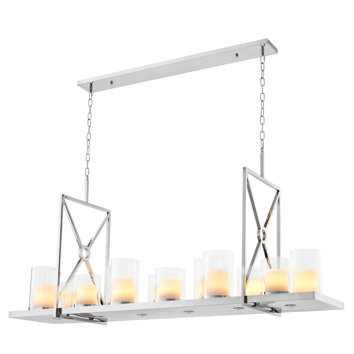 Eichholtz Chandelier Summit polished stainless steel The glossy polished stainless steel frame of the Summit Chandelier comprises two square panels with