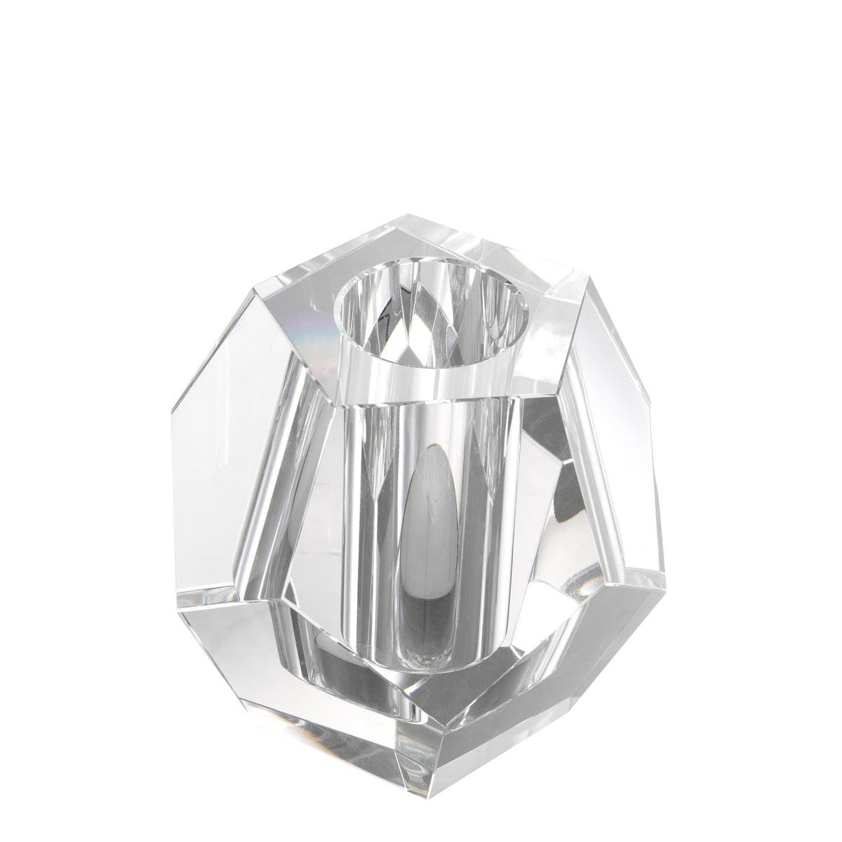 Eichholtz Tealight Holder Coquette crystal glass Create a sophisticated tablescape with the Coquette Tealight Holder. This pentagon-shaped votive of