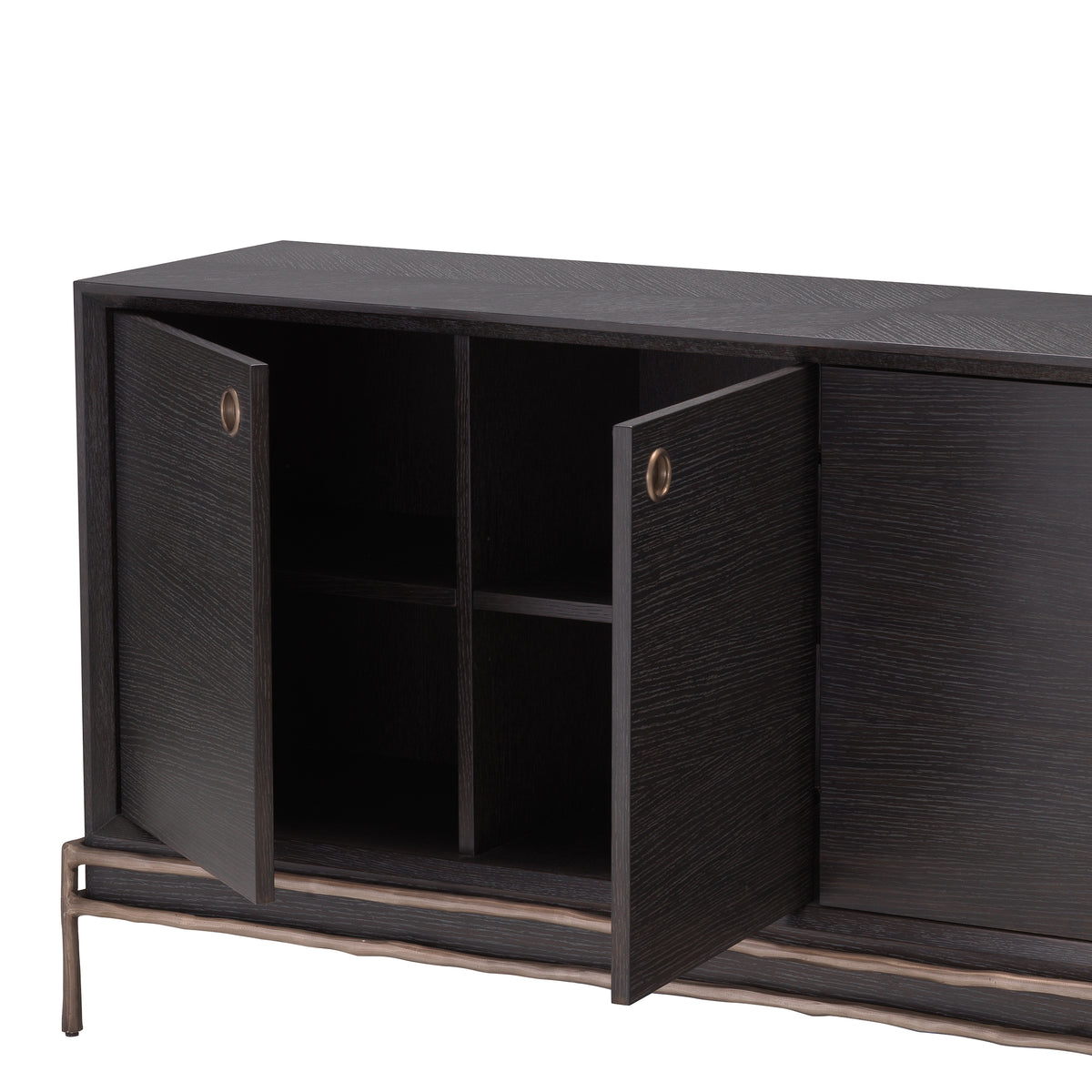 Eichholtz Dresser Premier charcoal grey oak veneer With its charcoal oak veneer casing and medium bronze finish frame and hardware, Dresser Premier is