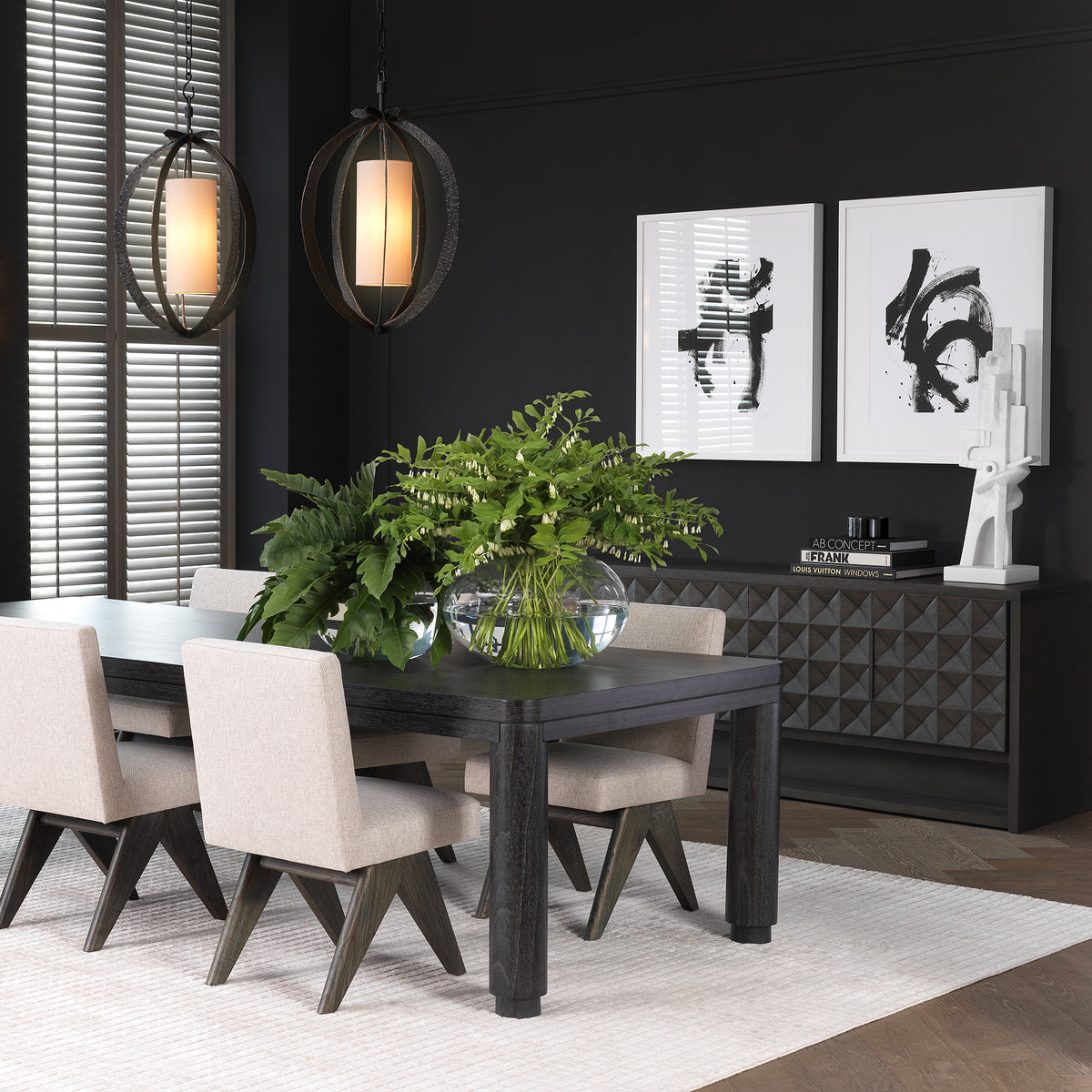 Eichholtz Dresser Jane mocha meranti 4 doors With its beautiful marquetry and antique brass finish handles, the Jane Dresser will give your inter
