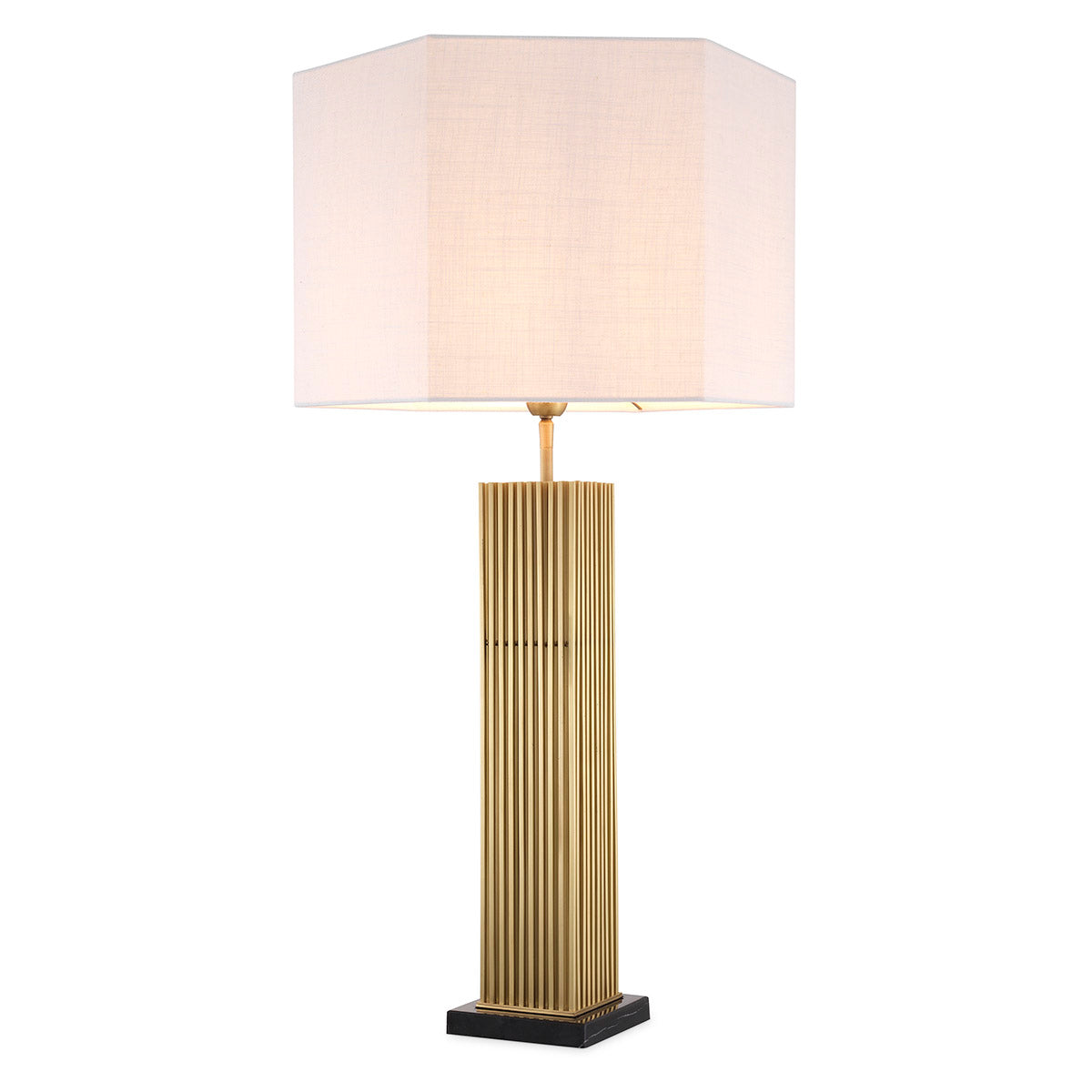 Eichholtz Table Lamp Viggo antique brass finish incl shade With no less than 96 solid square antique brass finish tubes mounted on a marble base, Table Lam