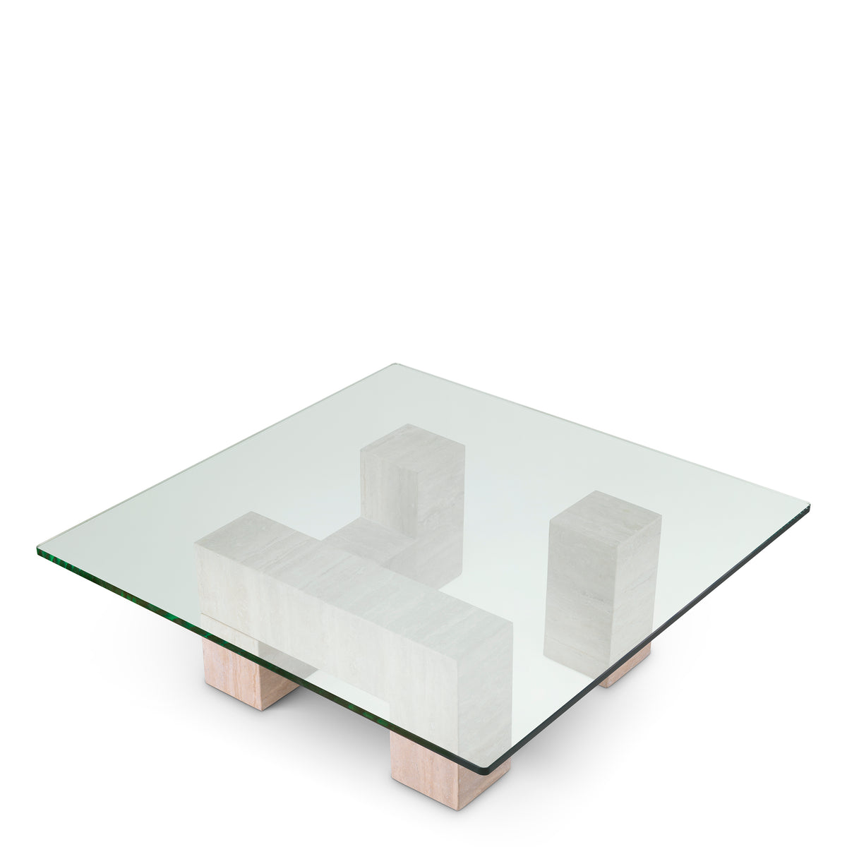 Eichholtz Coffee Table Ikal travertine Balance geometry and organic beauty in your home with the Ikal travertine and glass coffee table. Th