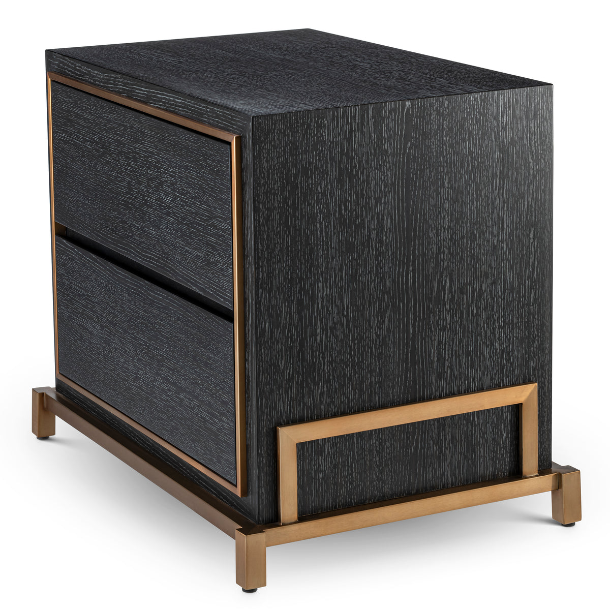 Eichholtz Nightstand Hazel charcoal grey oak veneer Nightstand Hazel is a chic and organised bedside table. Wrapped in a charcoal oak veneer casing and