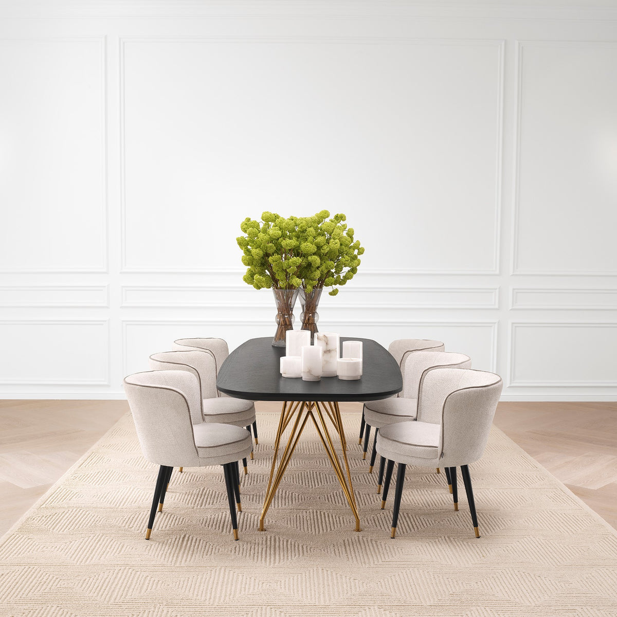 Eichholtz Dining Table Levante charcoal oak veneer Contemporary allure meets understated luxury with the Levante Dining Table. Crafted with meticulous