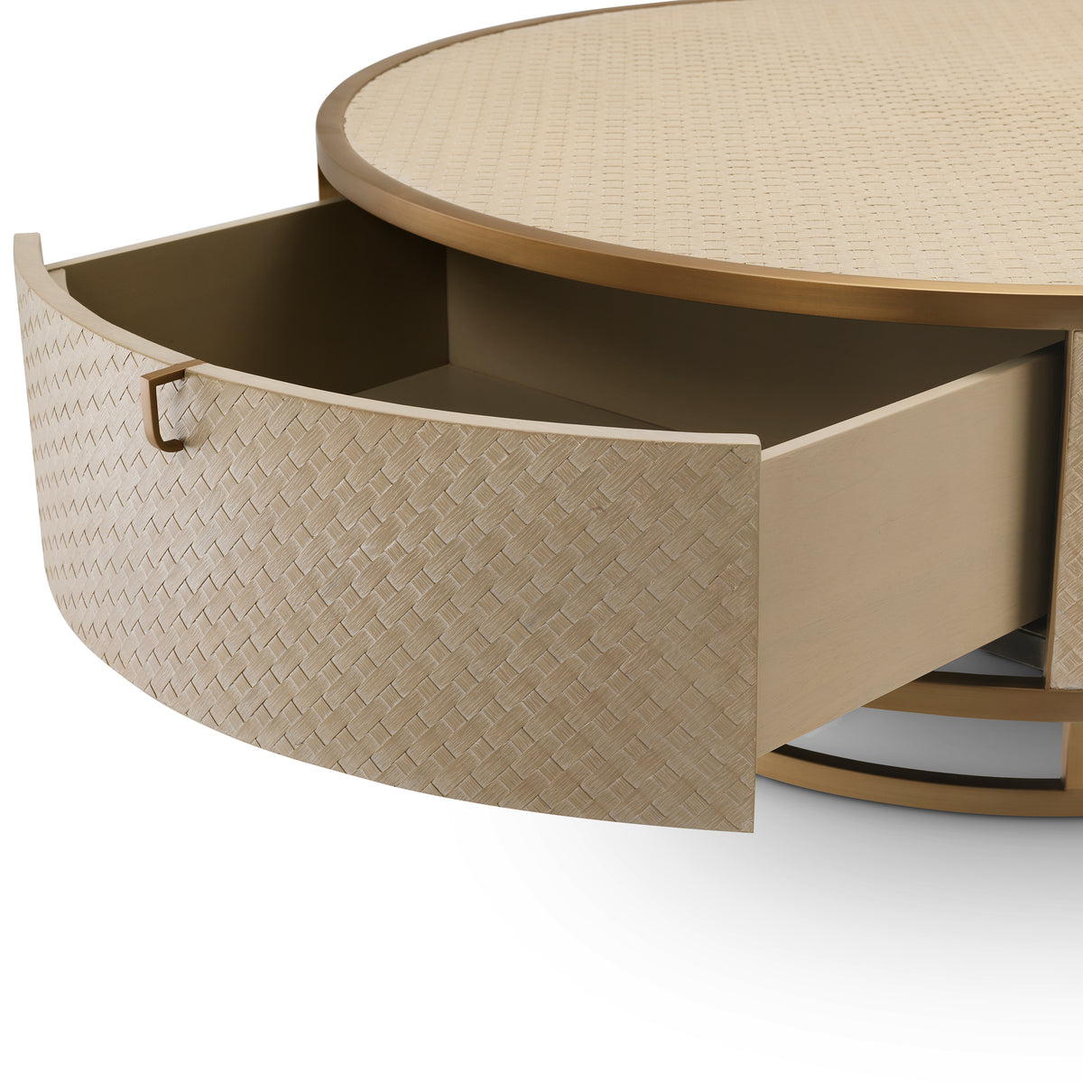 Eichholtz Coffee Table Napa Valley woven washed oak veneer Pairing Bauhaus style with a Mid-Century Modern look, the beautiful drum-shaped Napa Valley Coff