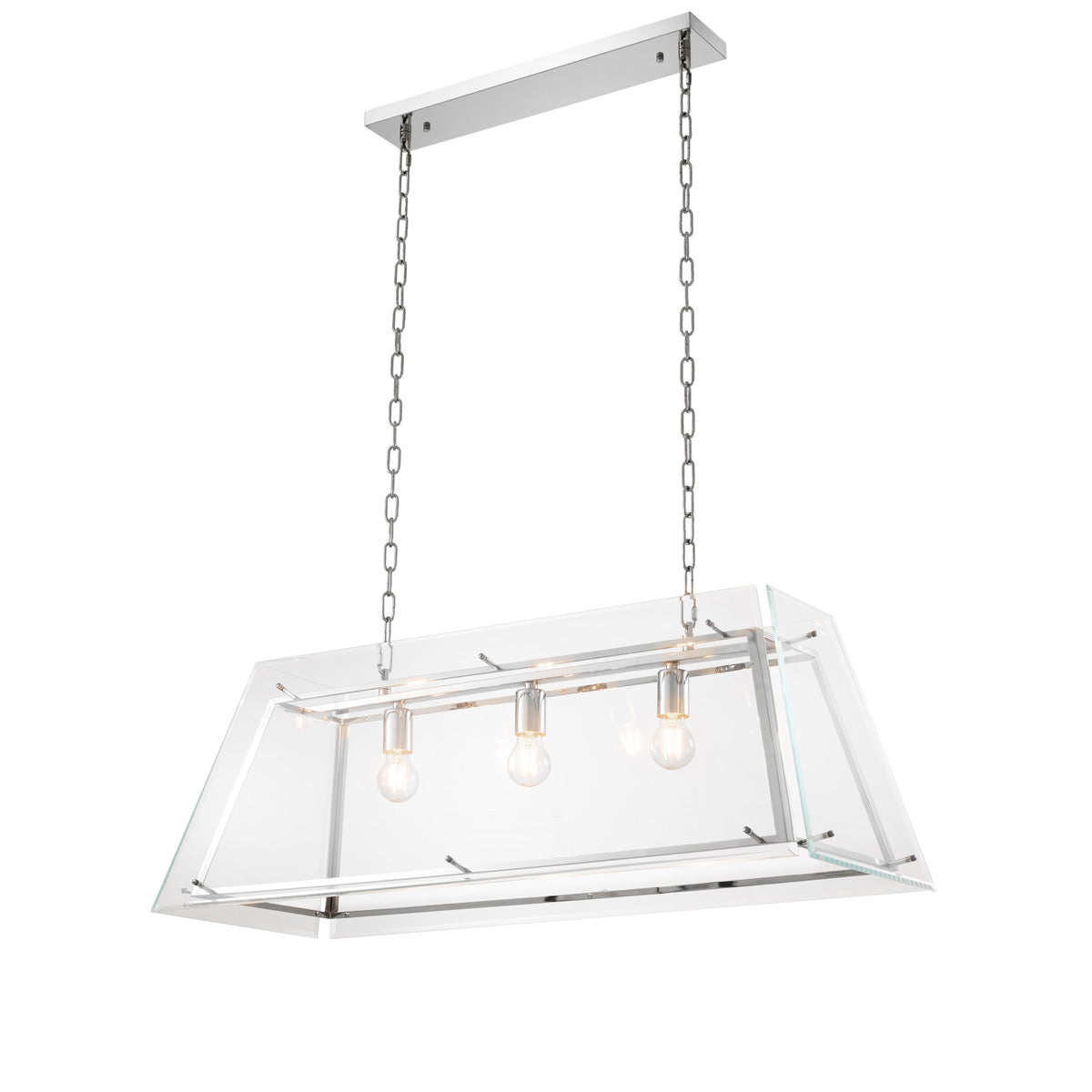 Eichholtz Chandelier Azure L nickel finish bevelled glass Add industrial flair to your home with the 3-light Azure L Chandelier. Stripped to the bare essen