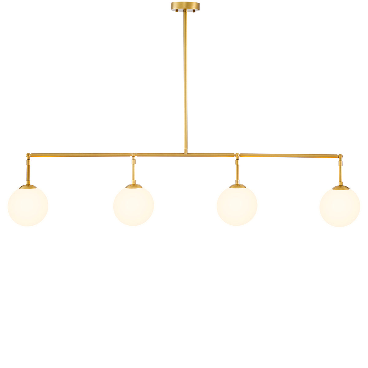 Eichholtz Chandelier Tara antique brass finish white glass Crafted from metal and provided with an antique brass finish, Chandelier Tara features four glob
