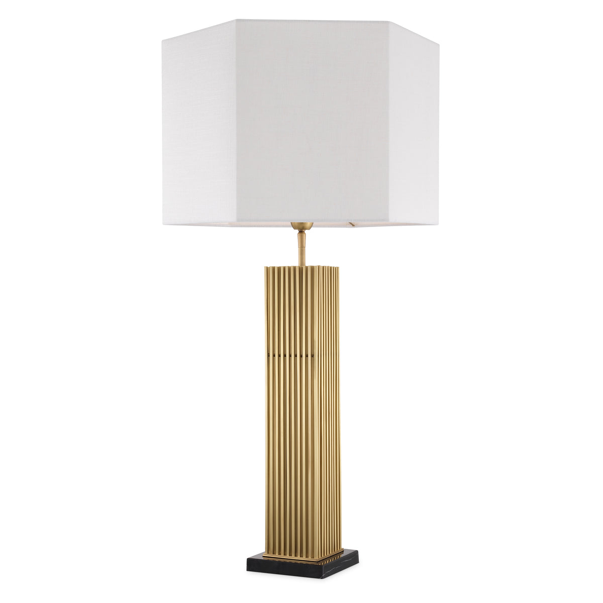 Eichholtz Table Lamp Viggo antique brass finish incl shade With no less than 96 solid square antique brass finish tubes mounted on a marble base, Table Lam