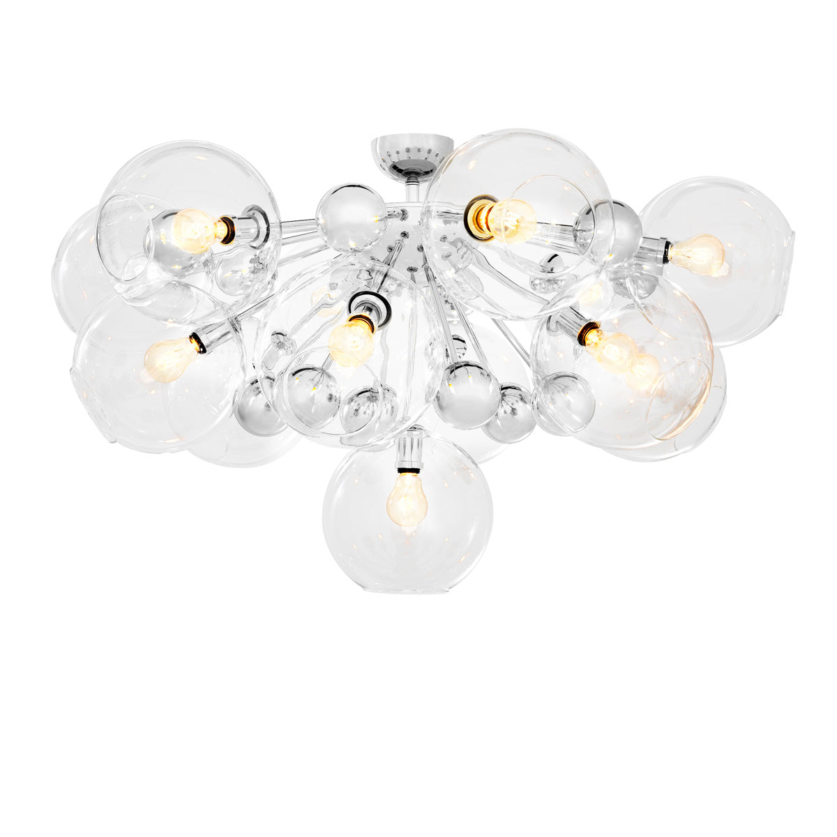 Eichholtz Ceiling Lamp Soleil nickel finish The gorgeous Soleil Ceiling Lamp features a playful design. Beautiful hand blown clear glass globes