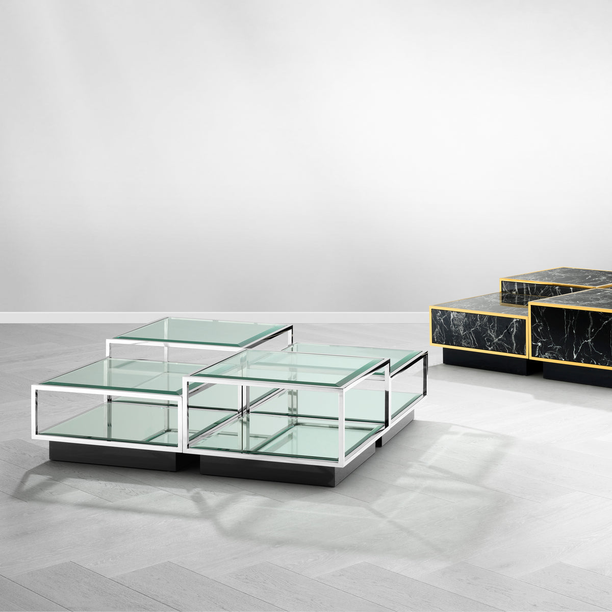 Eichholtz Coffee Table Tortona polished stainless steel S/4 Create a fantastic focal point in your lounge with the alluring set of 4 Tortona Coffee Tables.