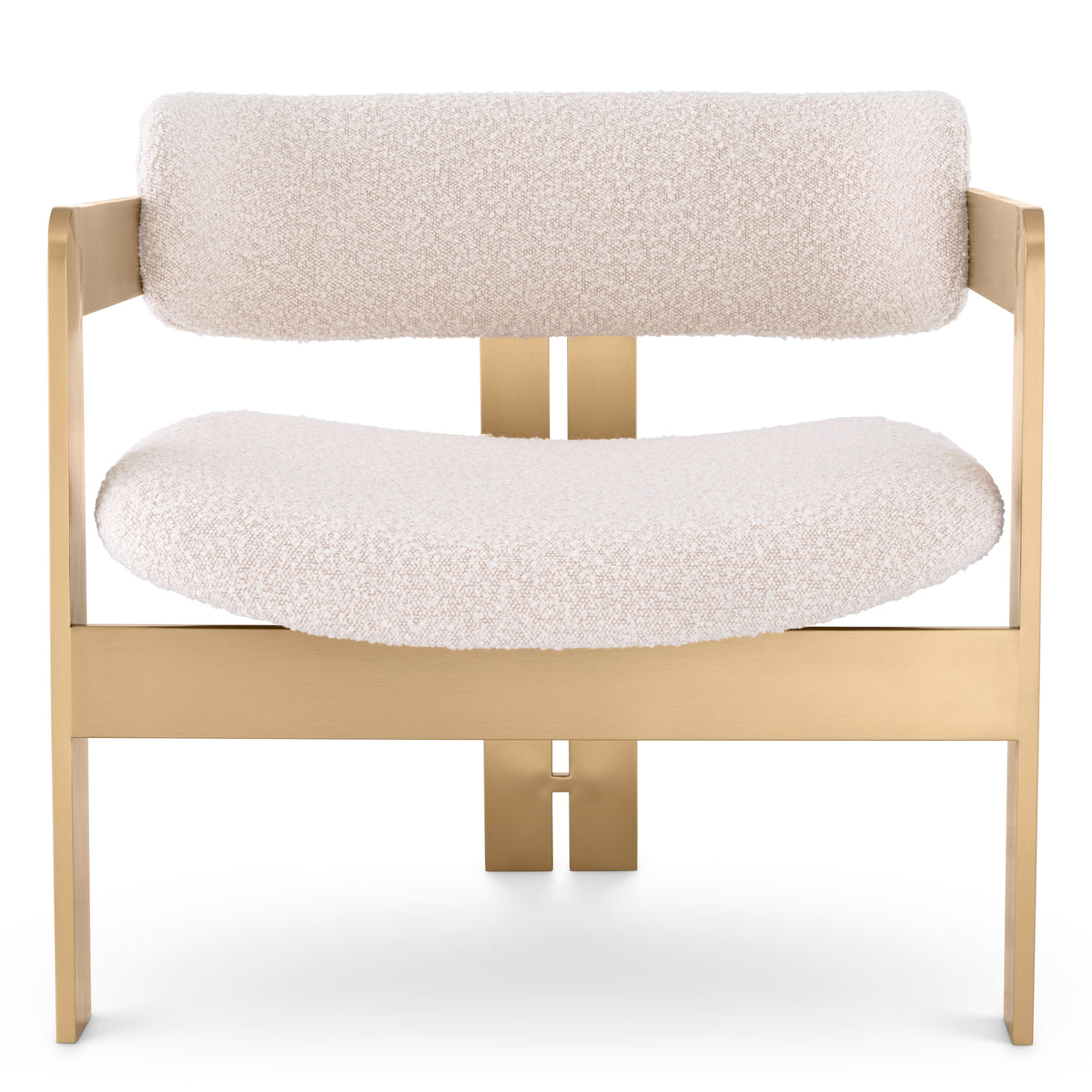 Eichholtz Chair Donato brushed brass finish bouclé cream Architectural design meets luxe materials in the statement Donato Chair. Cream bouclé wraps around