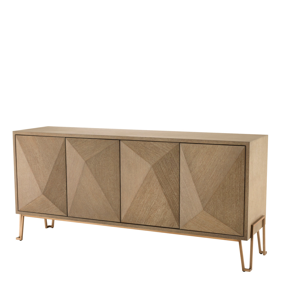 Eichholtz Dresser Highland washed oak veneer The washed oak veneer Highland Cabinet combines a brushed brass finished frame with washed oak venee