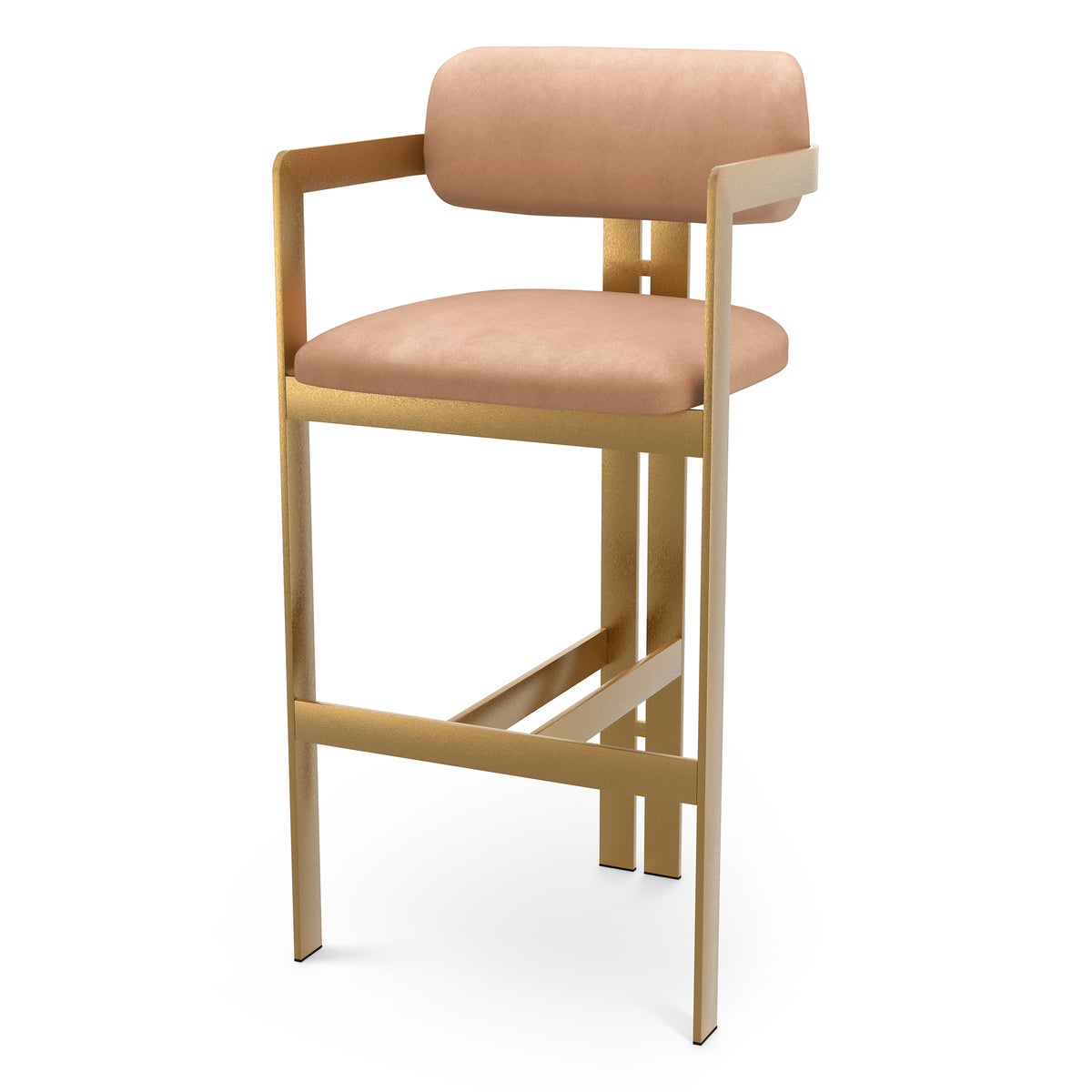 Eichholtz Bar Stool Donato brushed brass finish seymore camel Elevate your space with the sophisticated charm of the Donato bar stool. A true statement piece, thi
