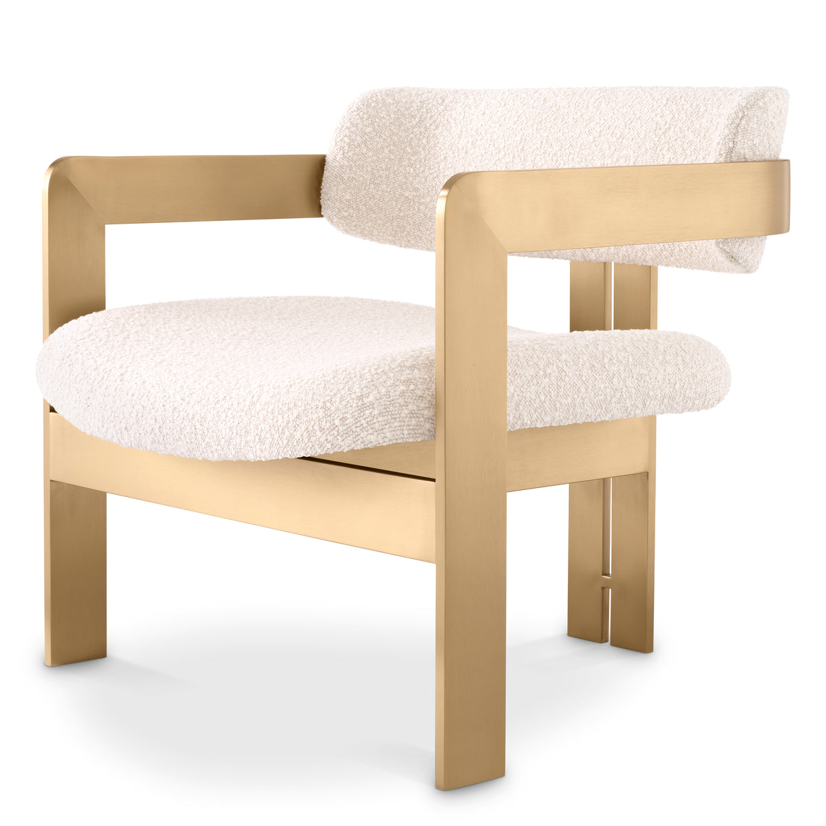 Eichholtz Chair Donato brushed brass finish bouclé cream Architectural design meets luxe materials in the statement Donato Chair. Cream bouclé wraps around