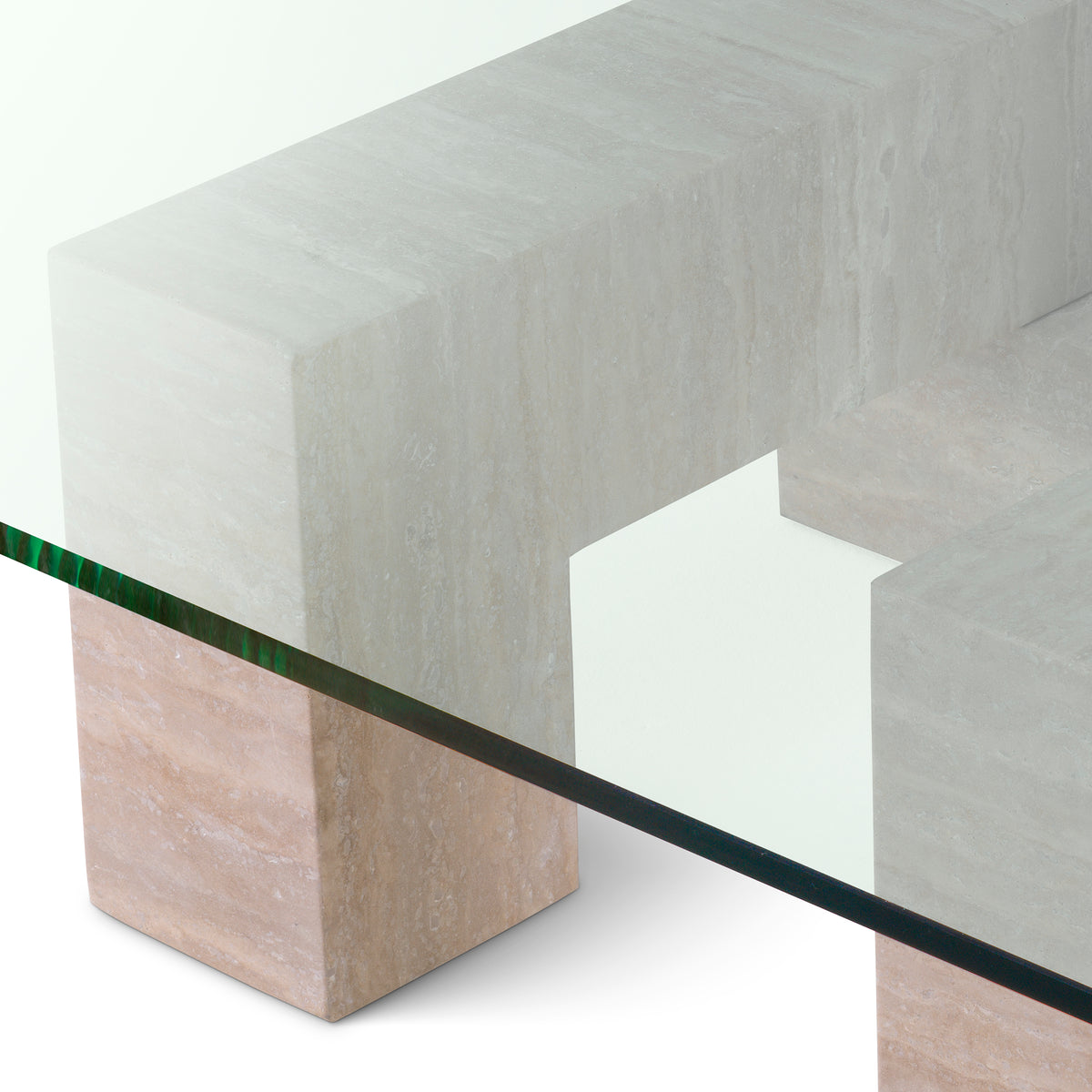 Eichholtz Coffee Table Ikal travertine Balance geometry and organic beauty in your home with the Ikal travertine and glass coffee table. Th
