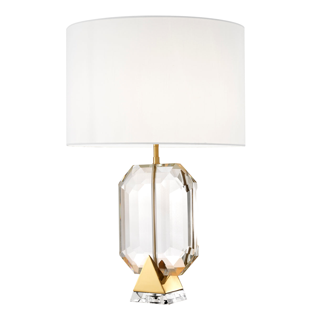 Eichholtz Table Lamp Emerald gold finish incl white shade Glistening like a gem, the Emerald Table Lamp will enhance the beauty of your home décor. This lo