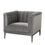 Eichholtz Chair Raffles roche porpoise grey velvet The Mid-Century Modern Raffles Chair rests upon a powder-coated steel base with gunmetal finish and