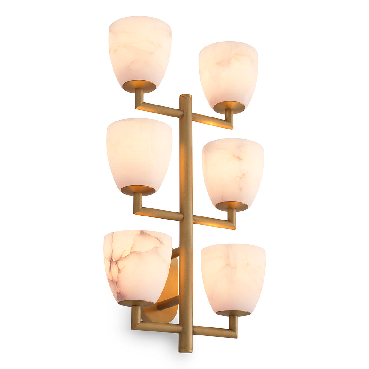 Eichholtz Wall Lamp Valerius alabaster antique brass finish Featuring a clean-lined candelabra style frame and round base in an antique brass finish, Wall