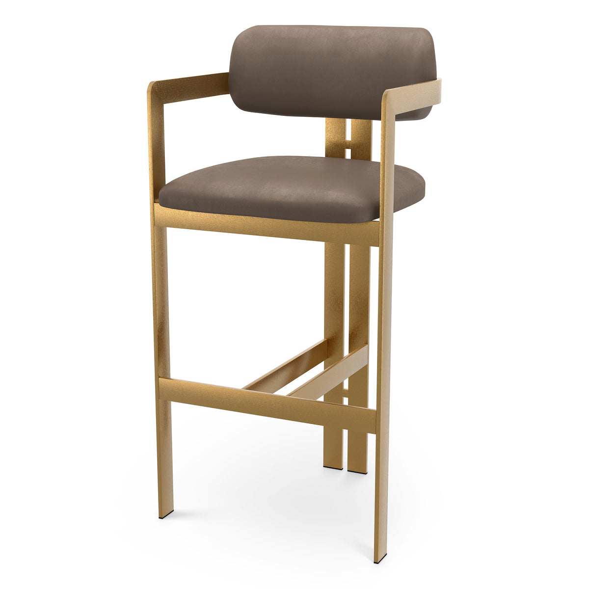 Eichholtz Bar Stool Donato brushed brass finish seymore truffle Elevate your space with the sophisticated charm of the Donato bar stool. A true statement piece, thi