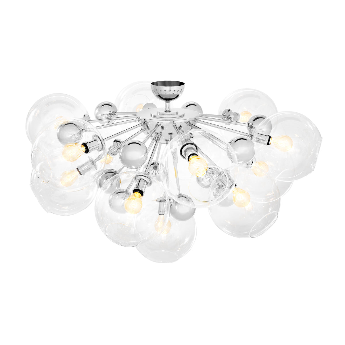 Eichholtz Ceiling Lamp Soleil nickel finish The gorgeous Soleil Ceiling Lamp features a playful design. Beautiful hand blown clear glass globes