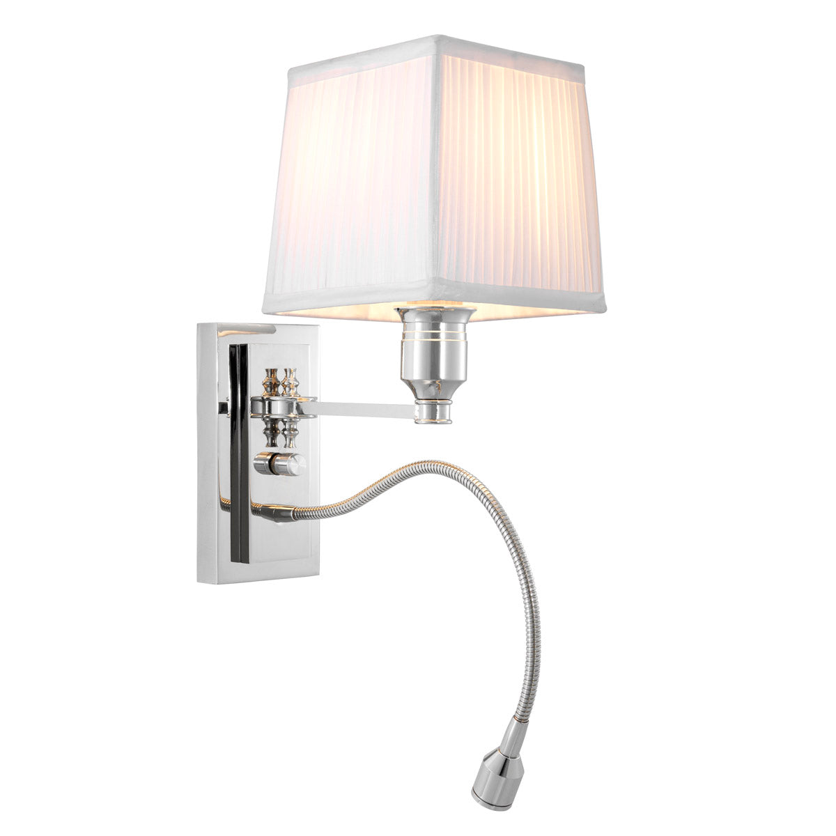 Eichholtz Wall Lamp Ellington nickel finish incl white shade Elevate your interior lighting with the sophisticated Wall Lamp Ellington by Eichholtz. This e