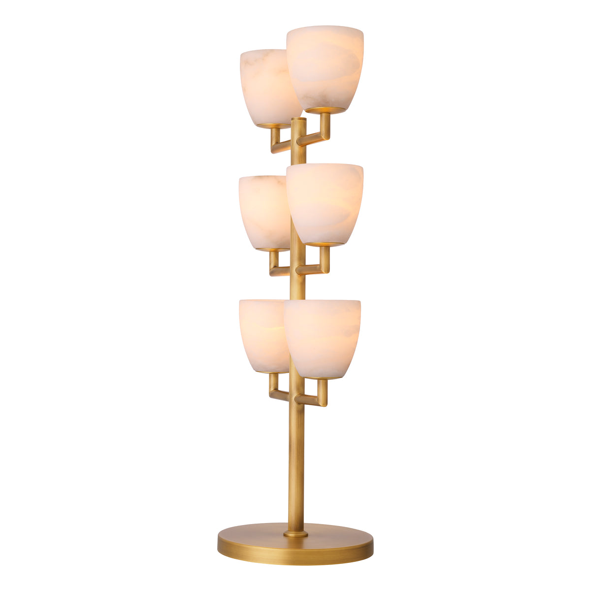 Eichholtz Table Lamp Valerius alabaster antique brass finish Featuring a clean-lined candelabra style frame and round base in an antique brass finish, Tabl