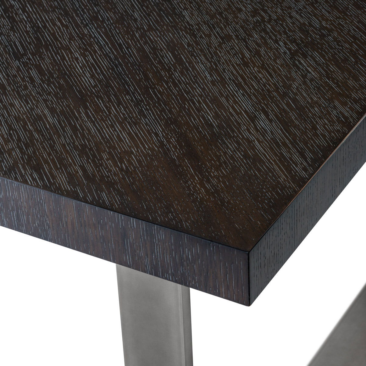 Close-up of Dining Table Borghese highlighting Nickel and Charcoal Oak Veneer, Black Nickel (Image 2)