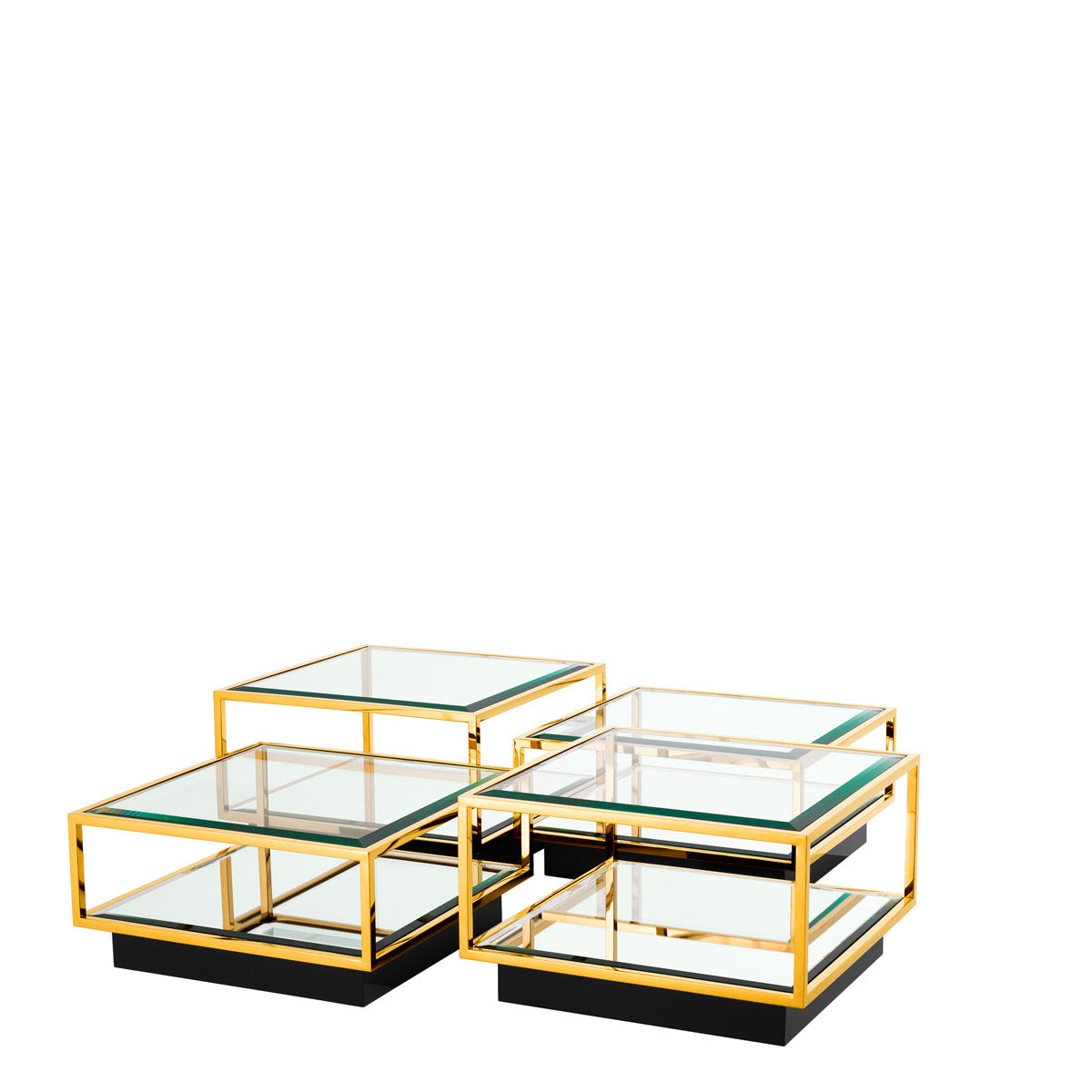 Alternate perspective of Coffee Table Tortona Set Of 4 — Gold, Bevelled Glass finish (Image 6)