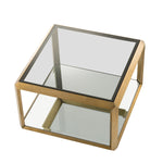 Close-up of Side Table Callum highlighting Brass, Glass and Brushed Brass, Smoke Glass, Mirror Glass (Image 2)