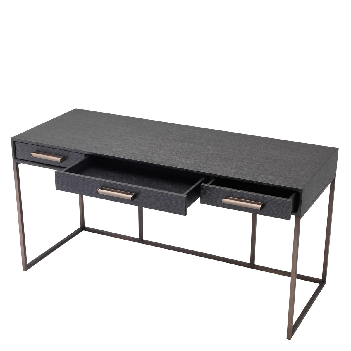 Desk Larsen by Eichholtz in a styled setting — Charcoal Grey Oak Veneer, Medium Bronze, Grey Leather Look (Image 4)