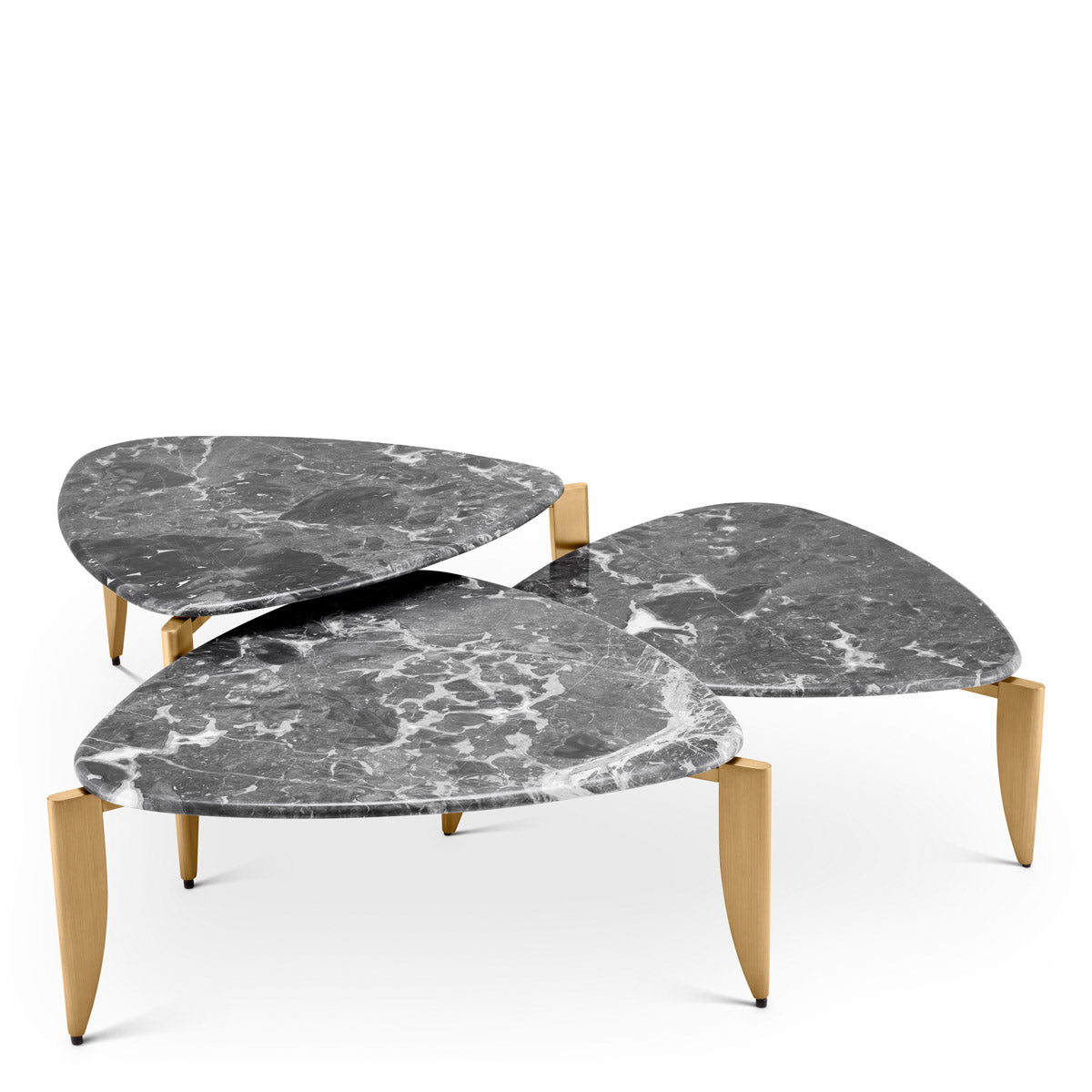 Close-up of Coffee Table Regioni set of 3 highlighting Brass, Marble and Brushed Brass, Grey Marble (Image 2)