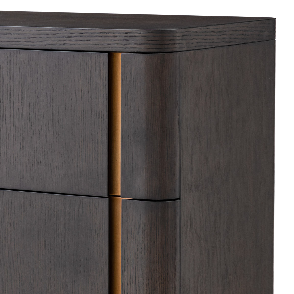 Alternate perspective of Drawer Dresser Modesto Tall — Mocha Oak Veneer, Brushed Brass finish (Image 6)