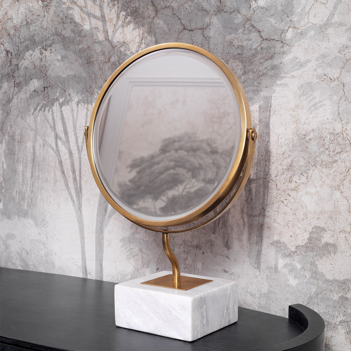 Table Mirror Jovanni White marble base | vintage brass finish, Marble is a natural material, each piece differs in color and veining 119245 3