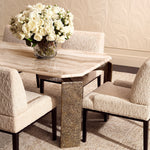 Lifestyle angle of Dining Table Bodega Rectangular with refined Antique Brass, Beige Marble Top tones (Image 8)