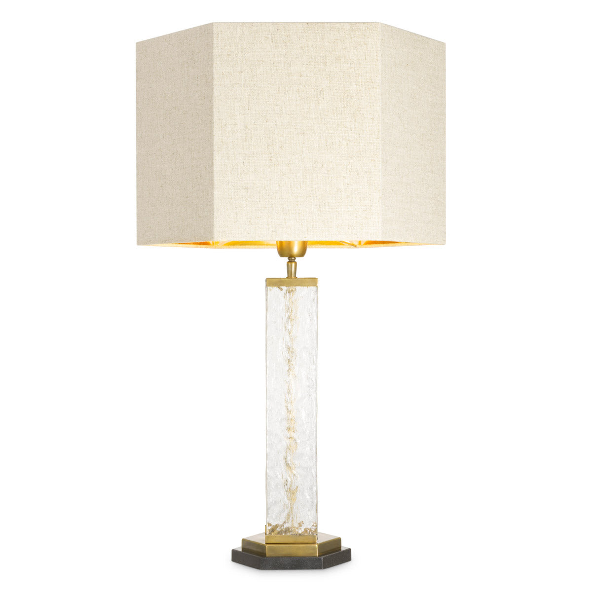Table Lamp Harmonis Vintage brass finish | handmade glass | black granite base, Including linen mix shade 119787UL 2