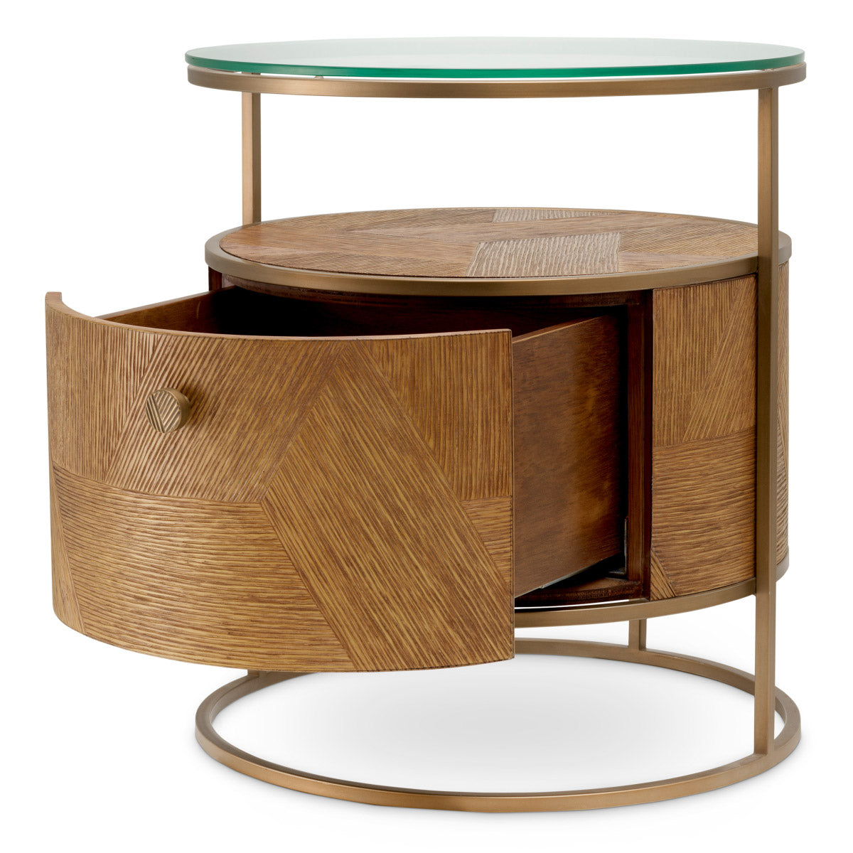 Nightstand Velutto Caramel carved oak veneer | brushed brass finish Cabinets 119895 4