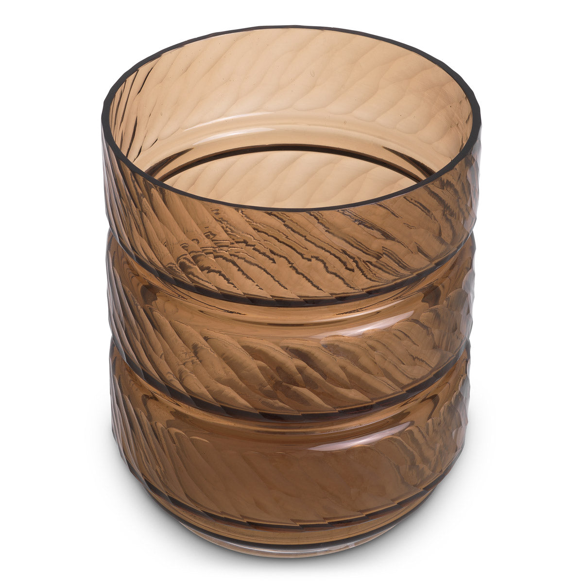 Close-up of Vase Loxley S highlighting Glass and Copper Color, Handmade Glass, Handcut Pattern (Image 2)