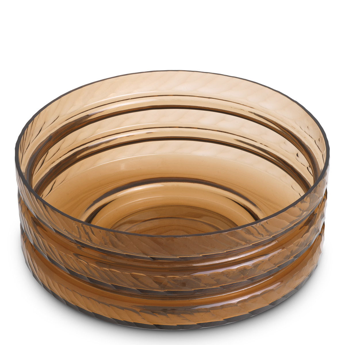 Close-up of Bowl Loxley highlighting Glass and Copper Color, Handmade Glass, Handcut Pattern (Image 2)