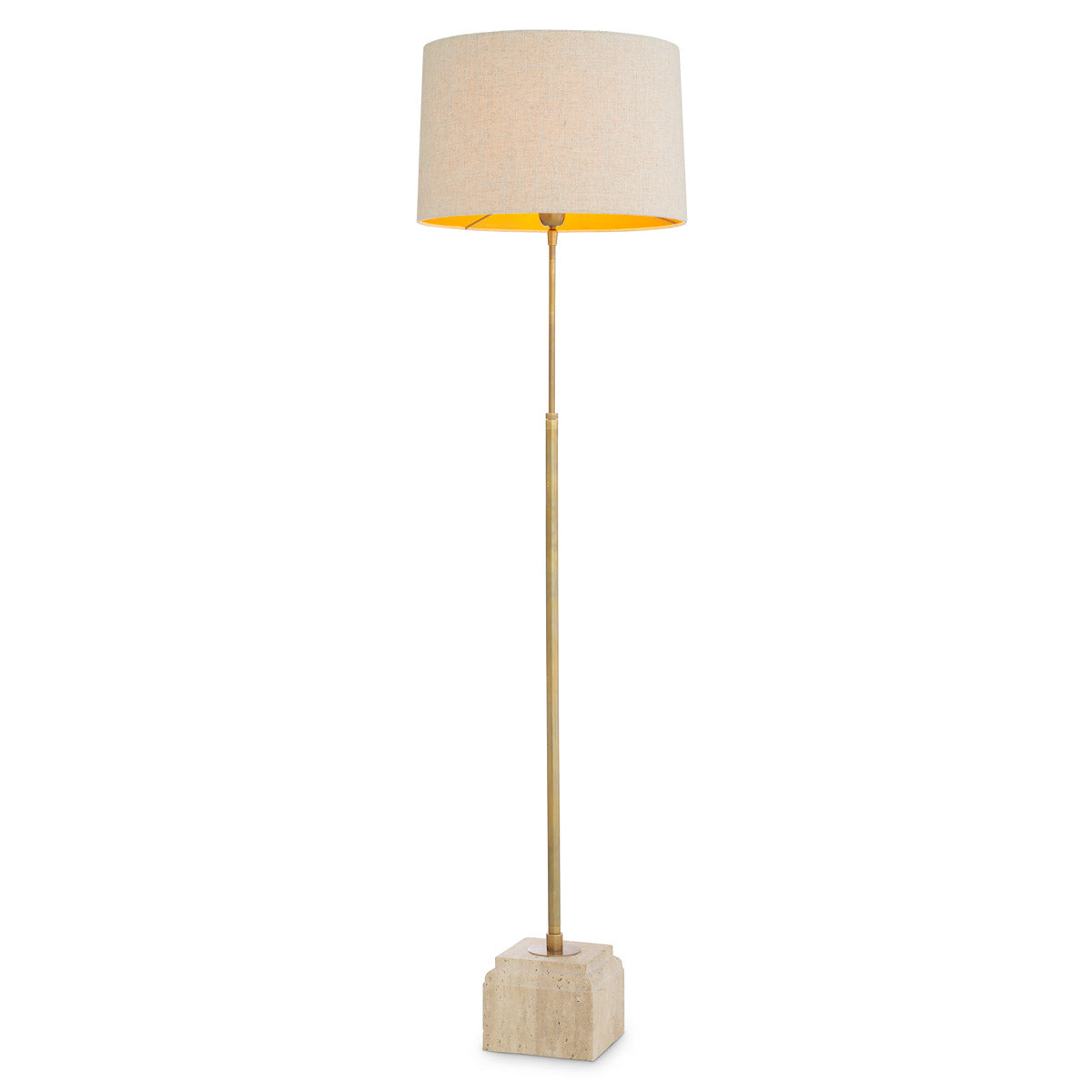 Floor Lamp Rialta by Eichholtz in a styled setting — Travertine Base, Vintage Brass (Image 4)