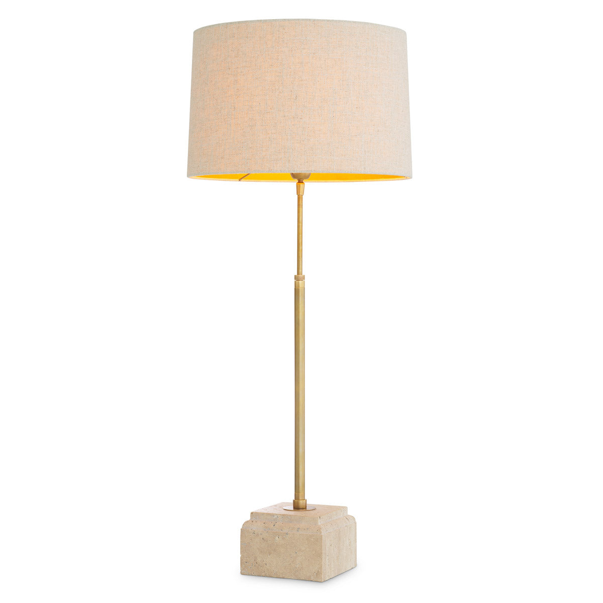 Table Lamp Rialta by Eichholtz in a styled setting — Travertine Base, Vintage Brass (Image 4)