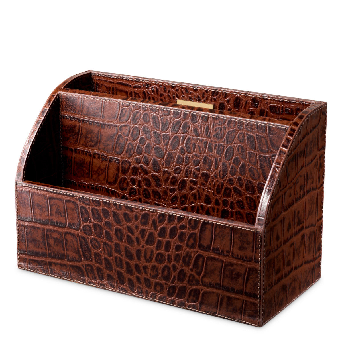 Desk Set Scaleo set of 3 Croco embossed antique brown leather Accessories 119979 3